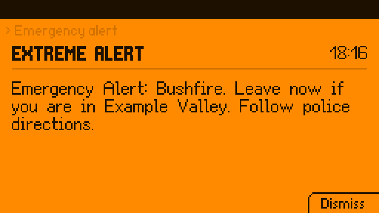 A full-screen emergency alert