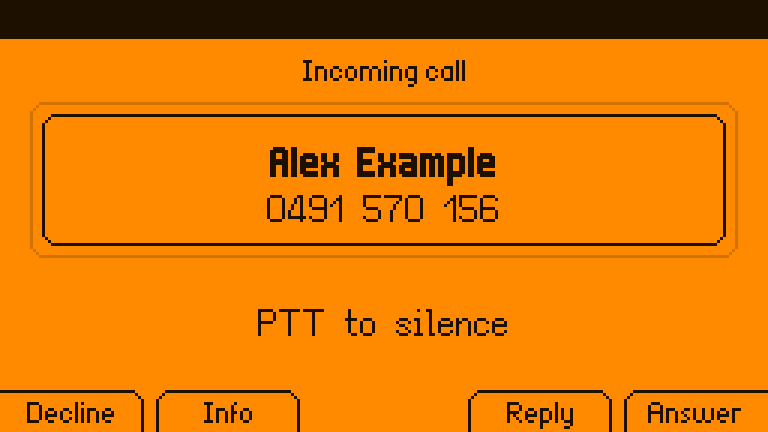 An incoming call from Alex Example on the Flipper One's panel