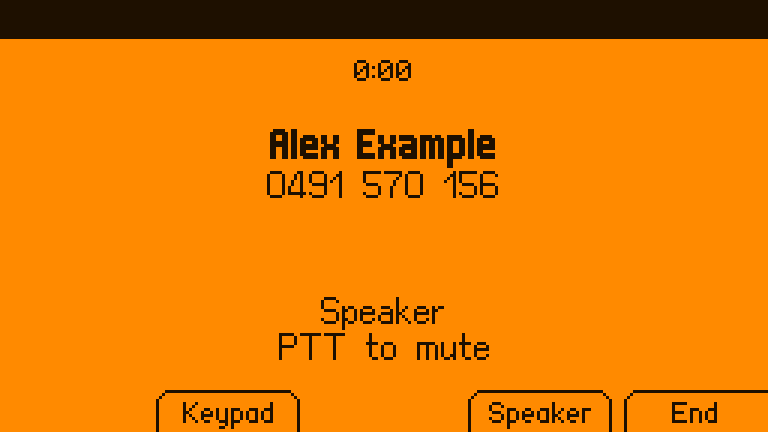 The call in progress, on the speaker